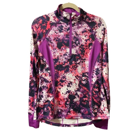 TEK GEAR FLORAL QUARTER ZIP RUNNING TOP - Picture 1 of 3